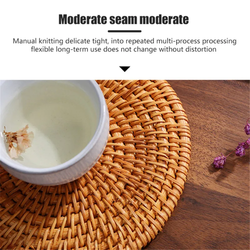 

1PC Round Natural Rattan Coasters Bowl Pad Handmade Insulation Placemats Table Padding Cup Mats Kitchen Decoration Accessories