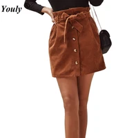 corduroy party mini skirt women spring summer vintage harajuku female high waist pocket elegant sash belt ladies skirt