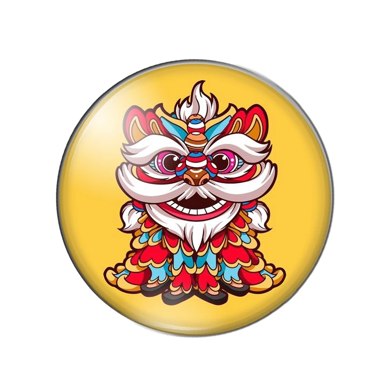 

Chinese Dancing lion Color painting 10mm/12mm/18mm/20mm/25mm Round photo glass cabochon demo flat back Making findings ZB0543
