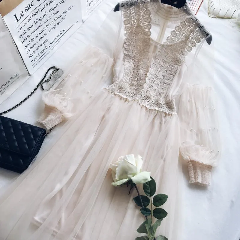 Neploe кружевное Сетчатое лоскутное платье из двух частей Блузка + Прозрачная