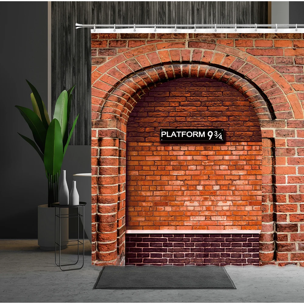 

Platform 9 and 3/4 Shower Curtains Mystery King Cross Railway Station Brick Wall Washable Fabric Bathroom Decor Bath Curtains