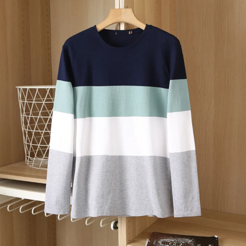 

Long sleeve t-shirt men's spring and autumn new men's casual Top Men's stripe round neck men clothing