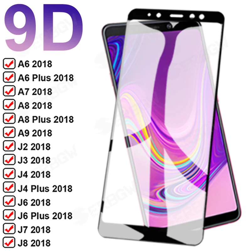 Защитное стекло 9D для Samsung Galaxy A6 A8 Plus A7 A9 2018 J4 J6 J2 J7 J8 2018|Защитные стёкла и плёнки