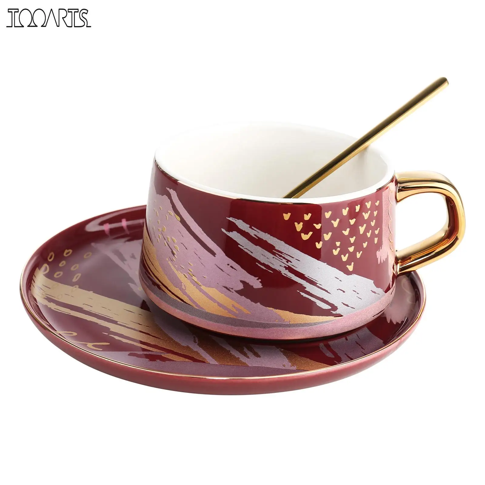 

Tooarts mug Coffee Cup and Saucer Set Ceramic Tea Cup 304 Steel Spoon Cups for Office or Home Using Gift Packaging for friend