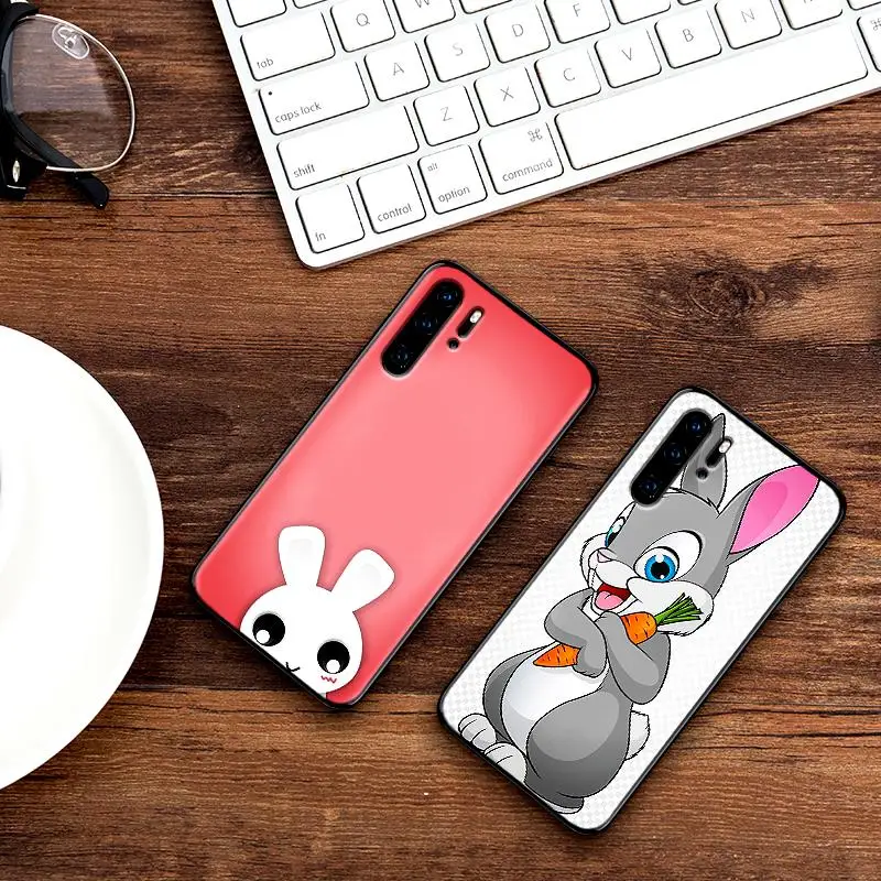 Силиконовые чехлы с рисунком белого кролика черного цвета для huawei Y6 Y7 Y9 Prime 2018 2019