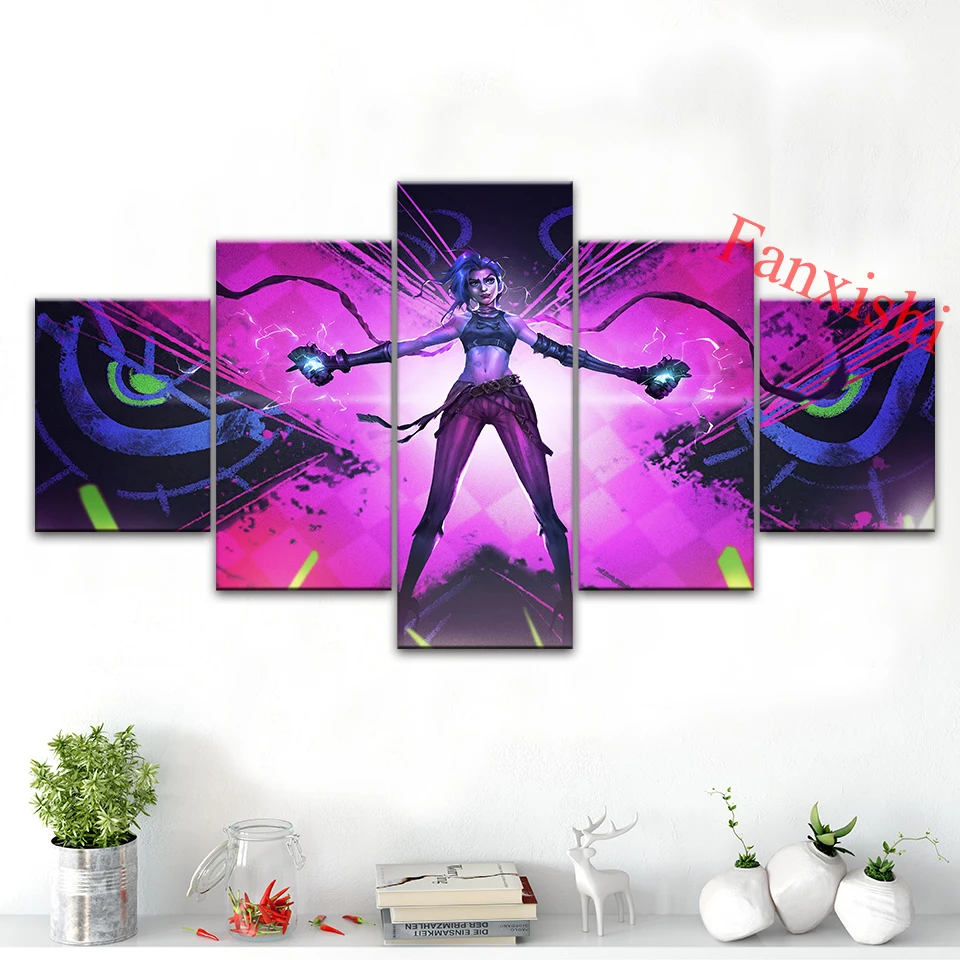 

Arcane Jinx Vi League Of Legends Game Tv Poster 5 Pieces Modern Living Room Decor Canvas Wall Art Print Pictures Home Bedroom