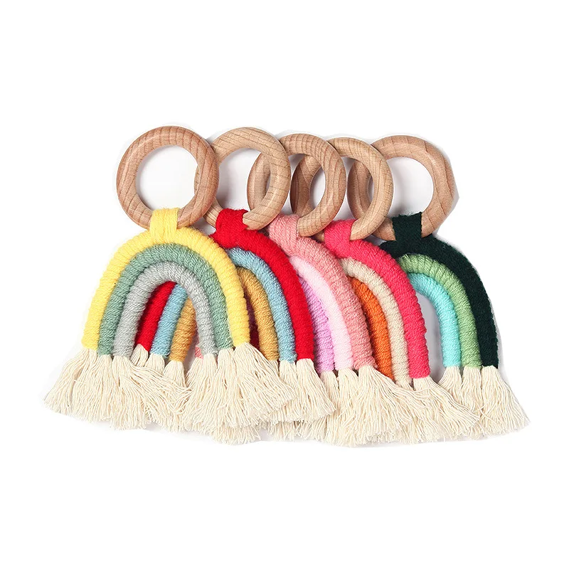 

XCQGH Fashion New Rainbow Teether Ring Beech Wooden Baby Chew Teether Home Decoration