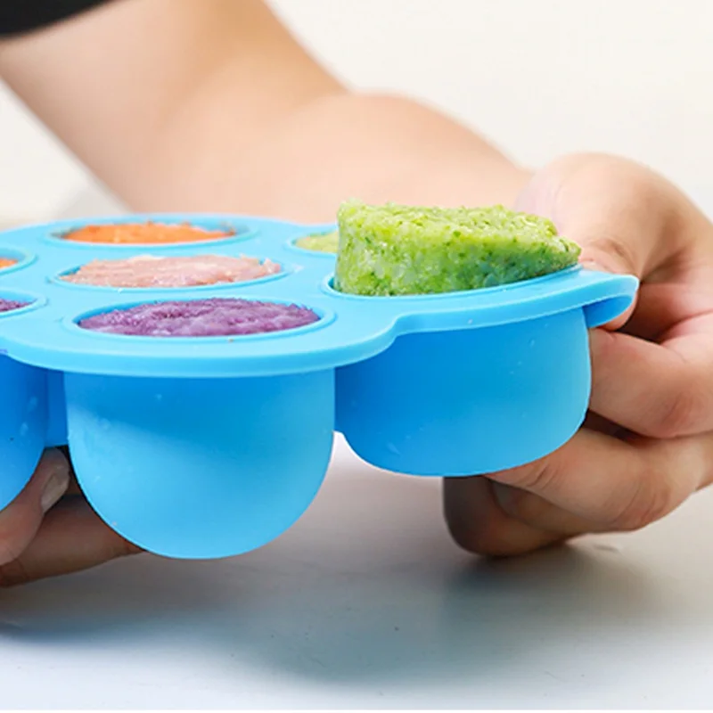 Hot 7 Cavity Silicone Egg Bite Mold Baby Food Storage Container Ice Cube Reusable Freezer Tray With Lid D6 | Дом и сад