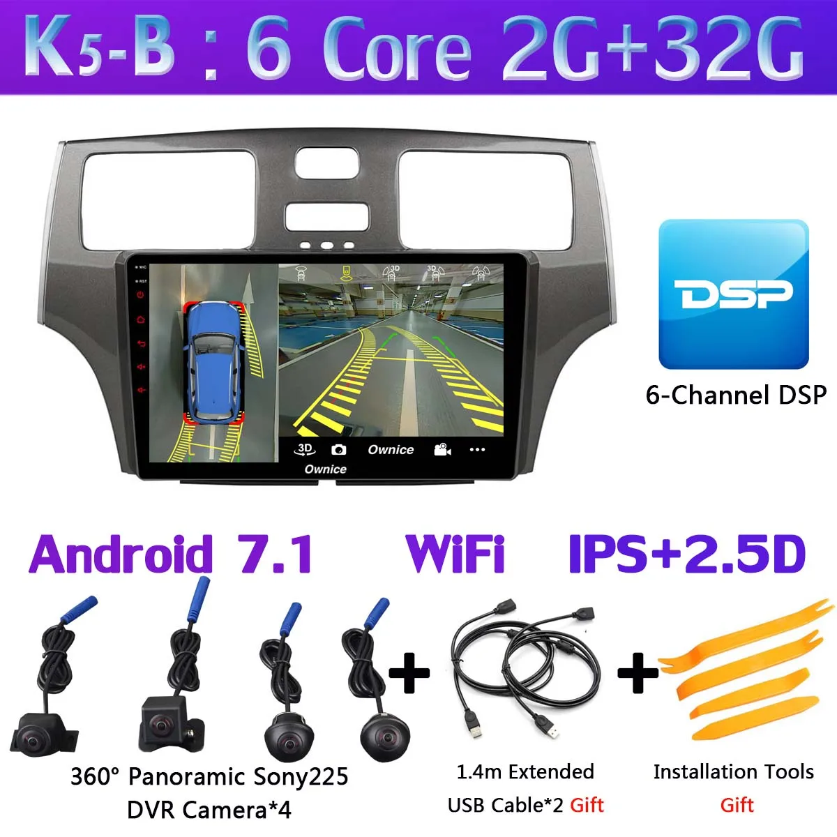 K5-B Ownice K1 K3 K5 K6 автомобильный dvd-плеер на основе Android для Lexus ES ES250 ES300 ES330 2004 2005 2006 автомобиль радио gps DSP Carplay 360 ° панорамный - Цвет: K5-B