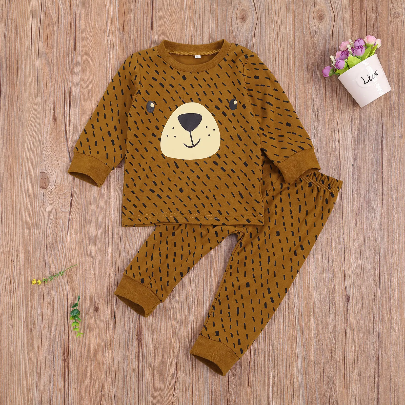 

Emmababy Baby Cartoon Bear Clothes Set Long Sleeve O-neck Tops + Elastic Waist Long Pants for Spring Fall