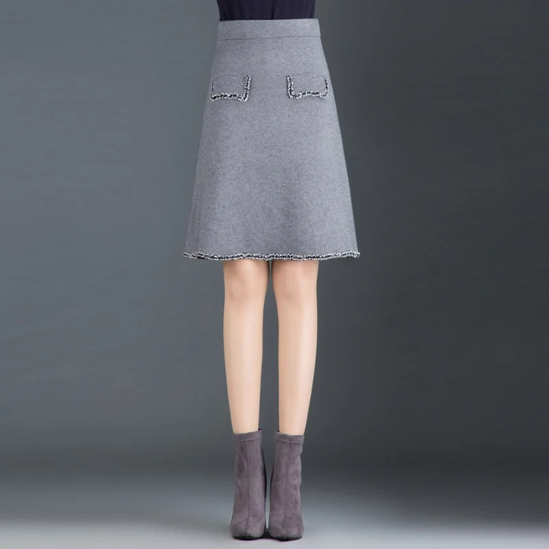 

2020 Autumn Winter New Arrivals, High Waist Thin Stretch Simple Casual Small Fragrance Knitting Women A-line Skirt Free Shipping