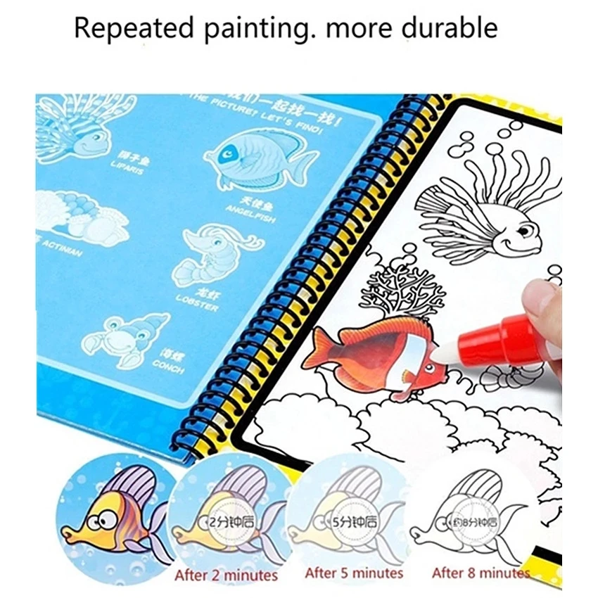 Montessori Early Education Magical Book Water Drawing Coloring Cartoons Books Doodle Pen Painting Board For Kids Toys | Игрушки и хобби