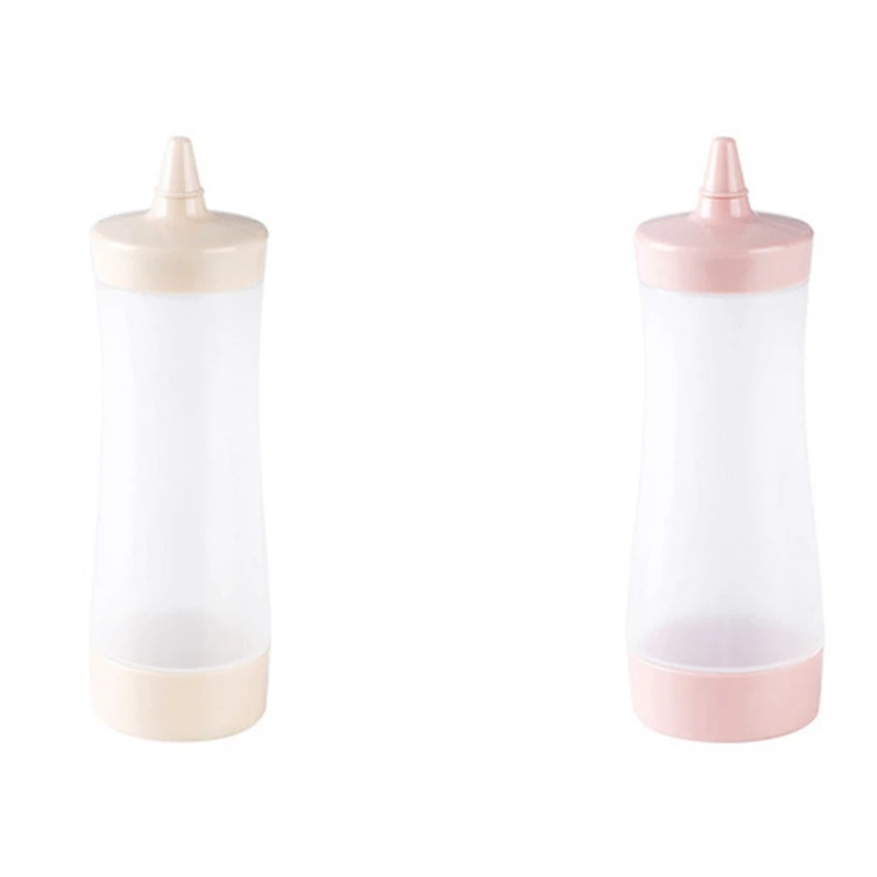2Pcs Squeeze Bottle Kitchen Accessories Gravy Boat Plastic Sauce Vinegar Oil Ketchup Cruet Condiment Dispenser - Pink + Tr | Дом и сад
