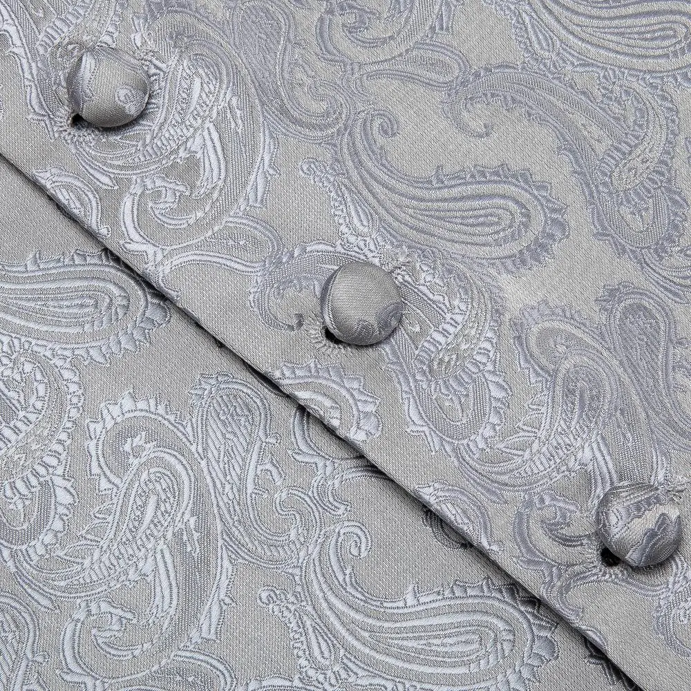 Мужской серебристый Шелковый костюм с пейсли жилет галстук бабочка комплект для