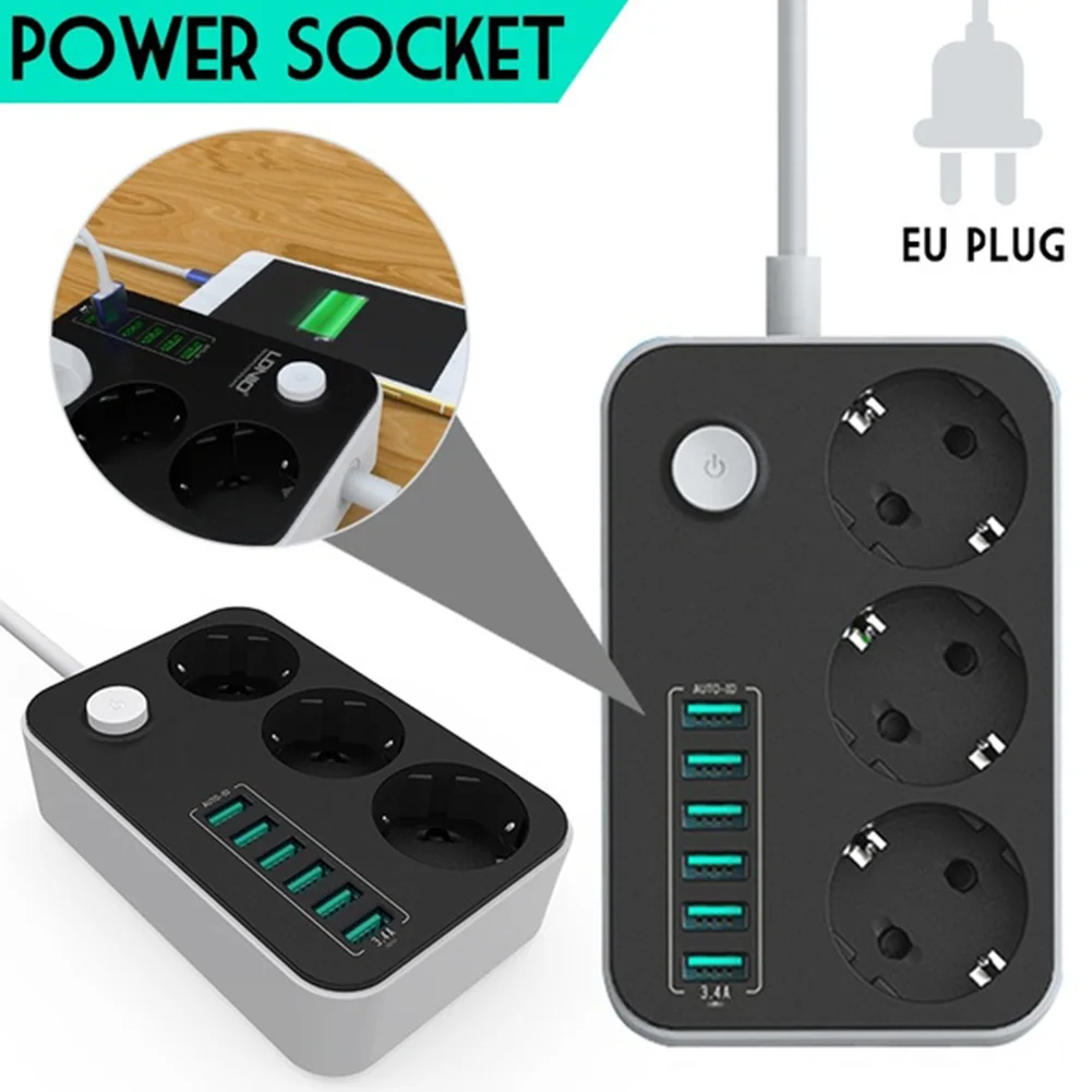 2500W 10A гнездо Зарядное устройство 6 Порты USB универсальная Защита от всплесков