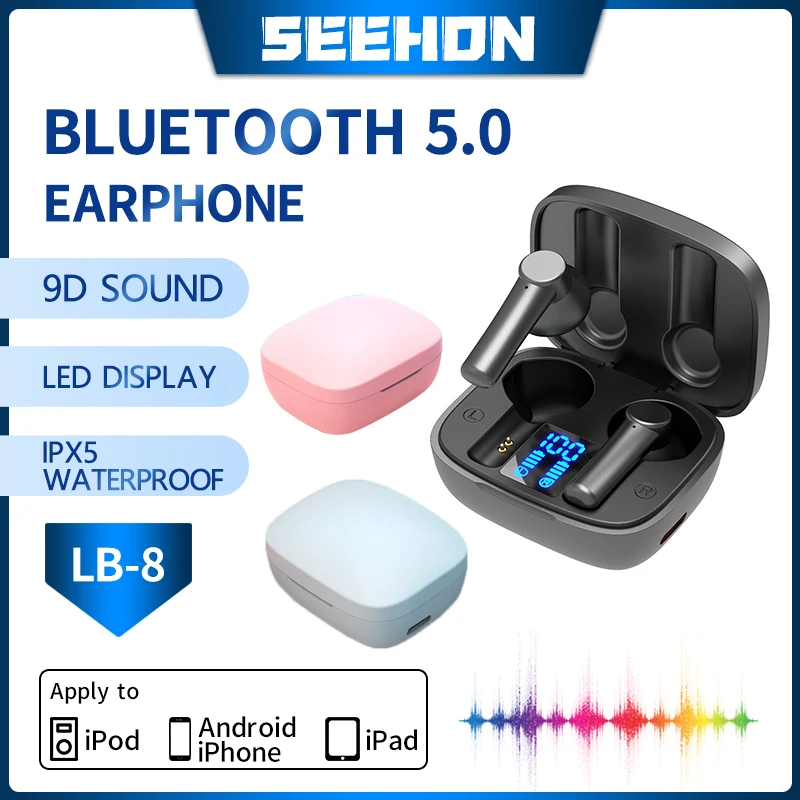 TWS LB-8 Surround Sound HiFi WirelessНаушники Bluetooth 5.0 Водонепроницаемая гарнитура