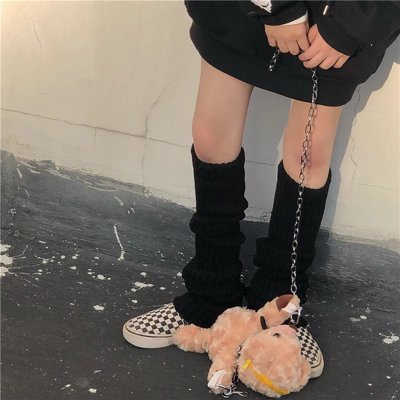 Punk Solid Black Cool Knit Long Socks Women Outdoor Knee High Elastic Leg Warmers Gothic Hip-hop Rock Sock 2022 Lady Warm Slim