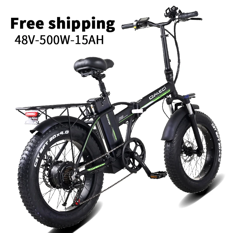 

OMECI Electric Bicycle 20 Inch Electric Folding Bike Fat Tire Beach Cruiser Bike 500W 48V Lithium Battery 15Ah Mountain E-bike