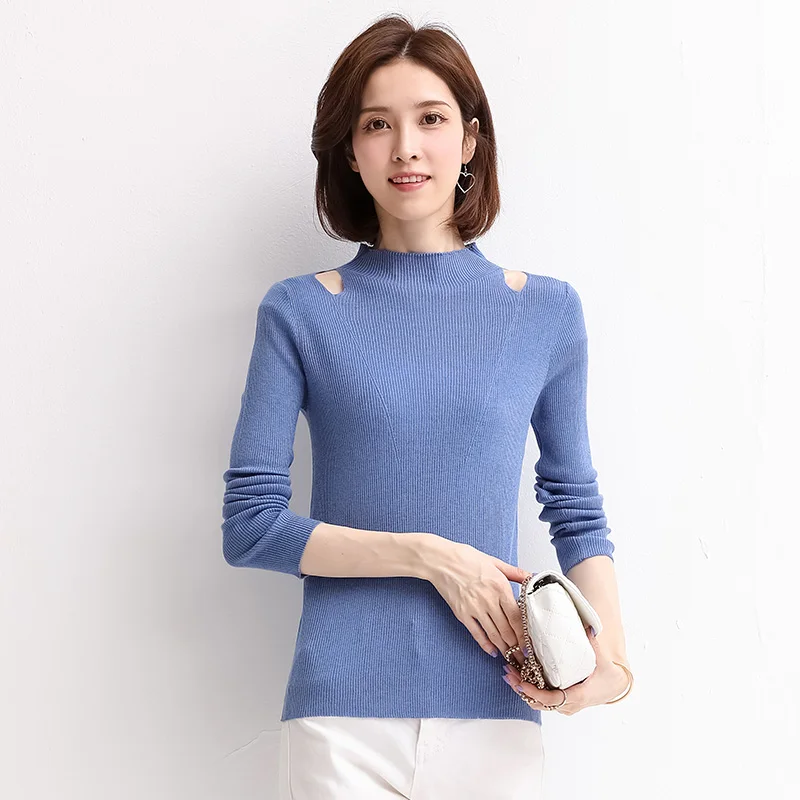 

New Arrival Pure 100% Cashmere Off Shoulder Soft Knit Sweater Spring and Autumn Lady's Thin Warm Knitwear Basic Sweater