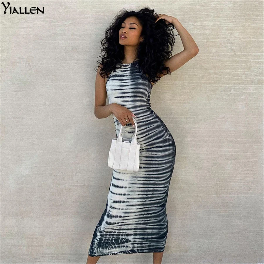 

Yiallen Autumn New Fashion Casual Streetwear Sleeveless Bodycon Dresses For Women Simple Print Female Activewear Long Dresses