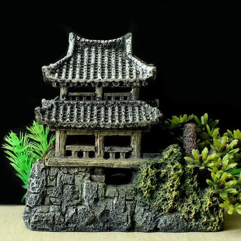 

Ancient Architecture Aquarium Fish Tank Landscaping Decoration Vintage Home Resin Hideaway Shrimp Breeding Shelter Multiple K3NA