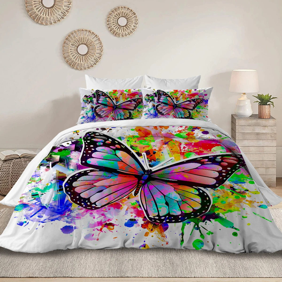 

Beautiful Butterfly Pattern Bedding Set 3pcs Duvet Cover Pillowcase 3D Customization Couple Bed Set Size Queen King Size Bedding