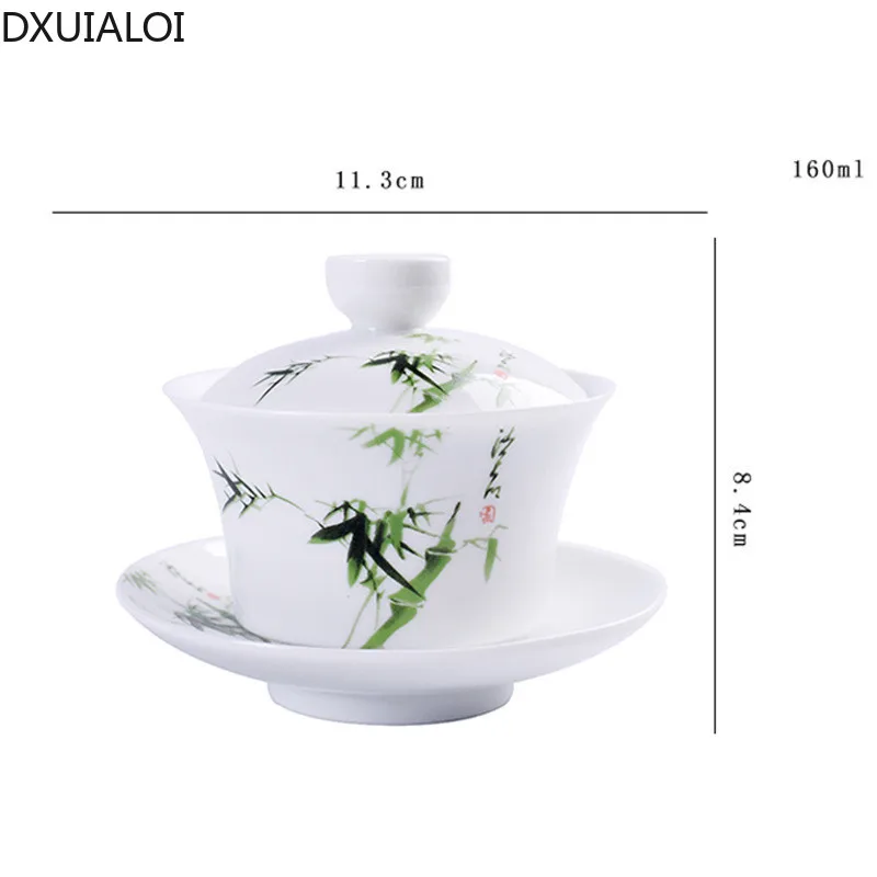 

Blue and White Porcelain Covered Bowl Tea Cup Creative Kung Fu Tea Set, High White Sancai Covered Bowl Tea House Tea Set