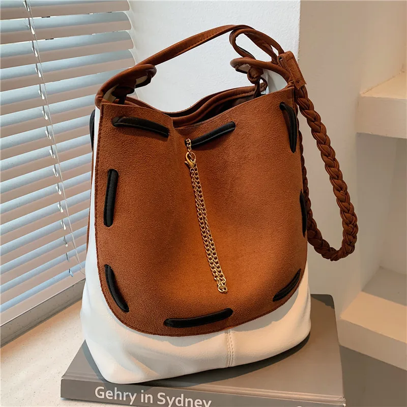 

Patchmork Matte PU Leather women Bucket Shoulder Bag Luxury Designer female Crossbody bag 2022 new winter ladies handbag bolsos