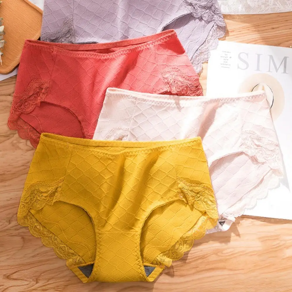 

Women Sexy Lace Soft Breathable Stretchy Cotton Solid Color Underwear Briefs