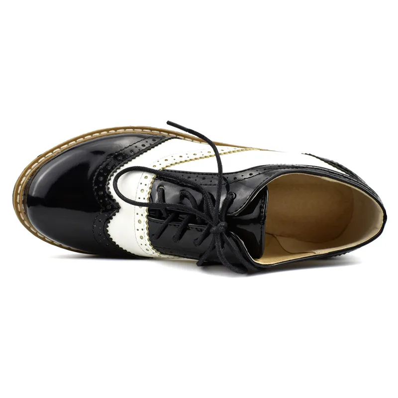 Odetina/Новинка модные женские седельные туфли на шнуровке черно белые кубинские