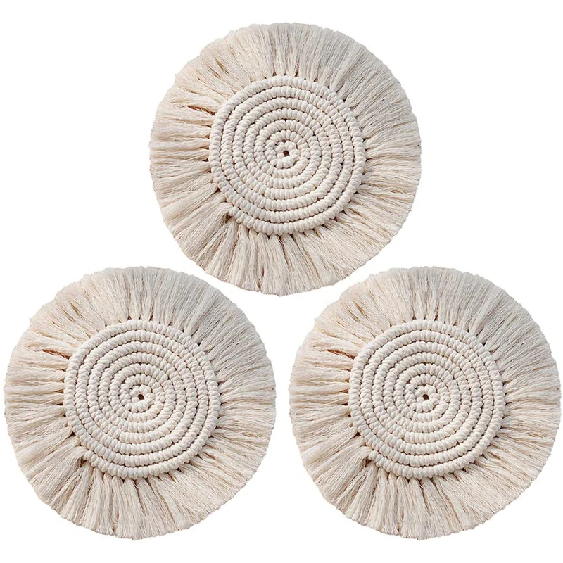 

Round Braid Coaster Non-Slip Cup Mat Handmade Macrame Cotton Cup Cushion Bohemia Style Insulation Coffee Pad Home Decor