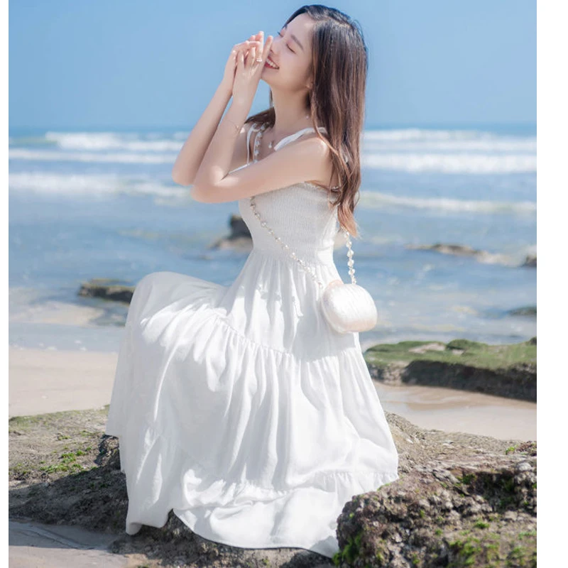 

Sexy Lady Spaghetti Strap Big Swing Slim Loose Dress Princess Summer Beach For Women Holiday Clothes Vacation Black White Party