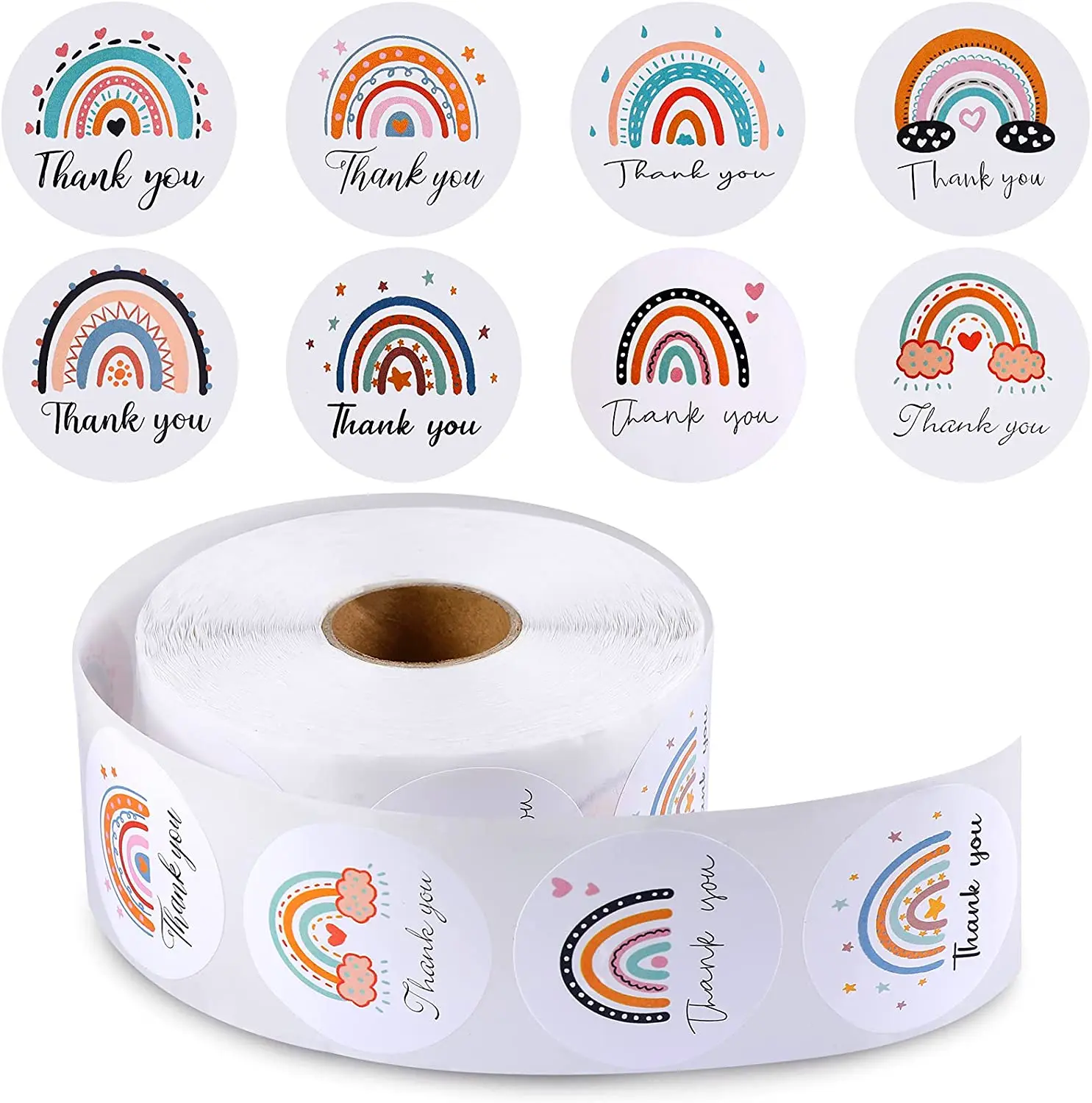 

Boho Rainbow Thank You Label Stickers 500pcs 1.5'' Round Adhesive Business Label for Envelope Seals Decorative Card Box Packing