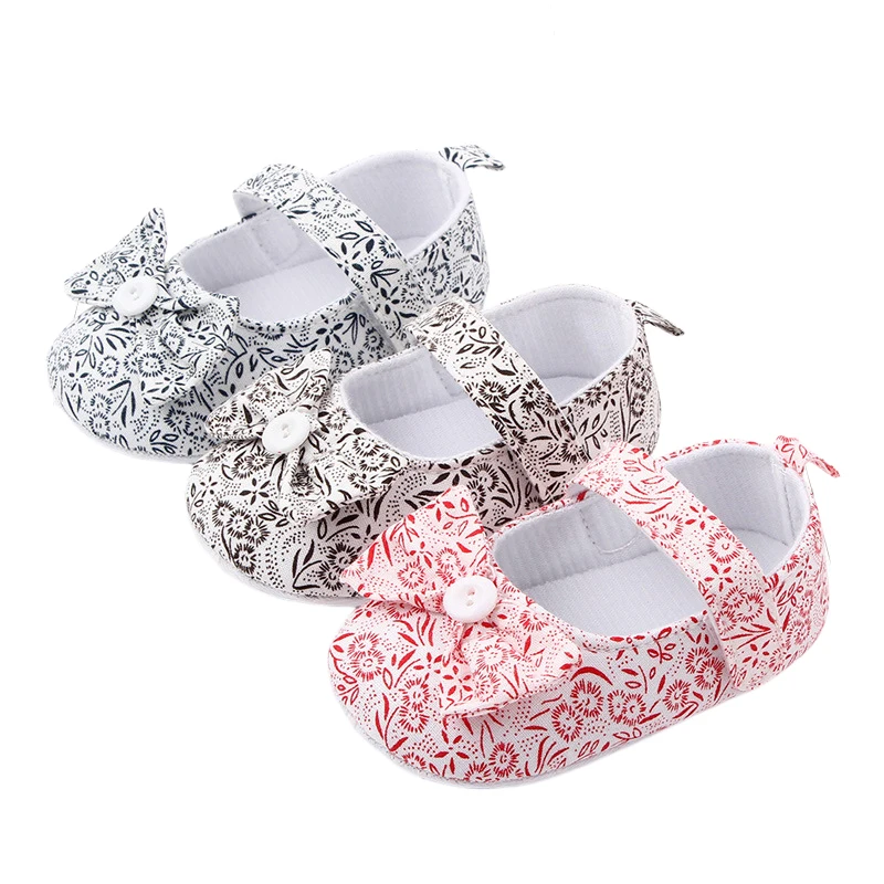 

Infants Newborn Baby Girls Floral Soft Cloth Sole Shoes, Mary Jane Flats Non-Slip Floral Printed First Walkers Bow Crib Shoes