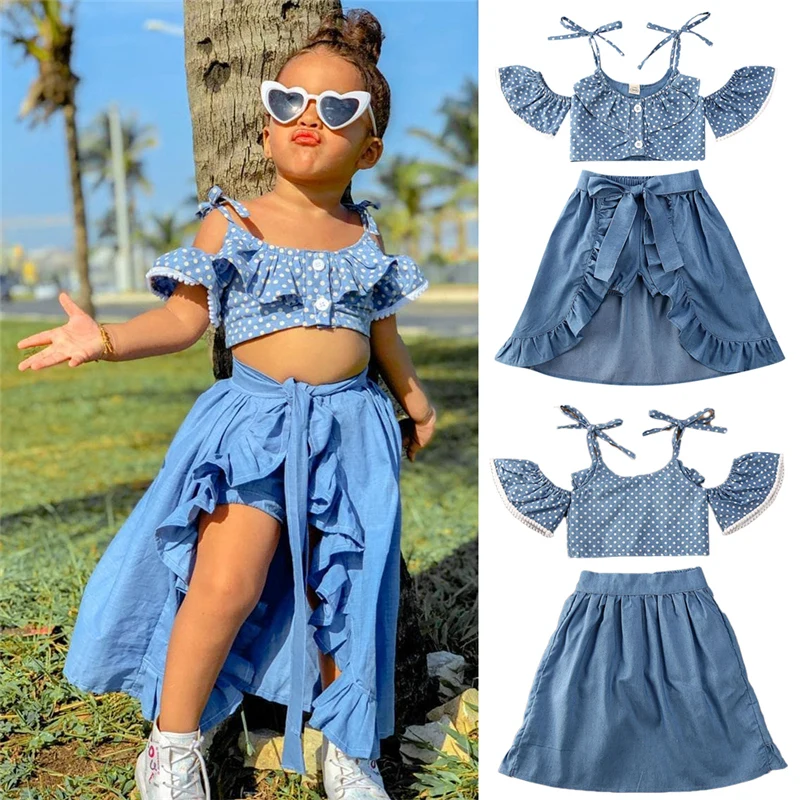 Комплект летней одежды из 3 предметов для девочек повседневный топ с оборками и