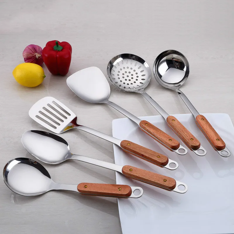 Кухонный набор из нержавеющей стали с круглым отверстием и ручкой древесины