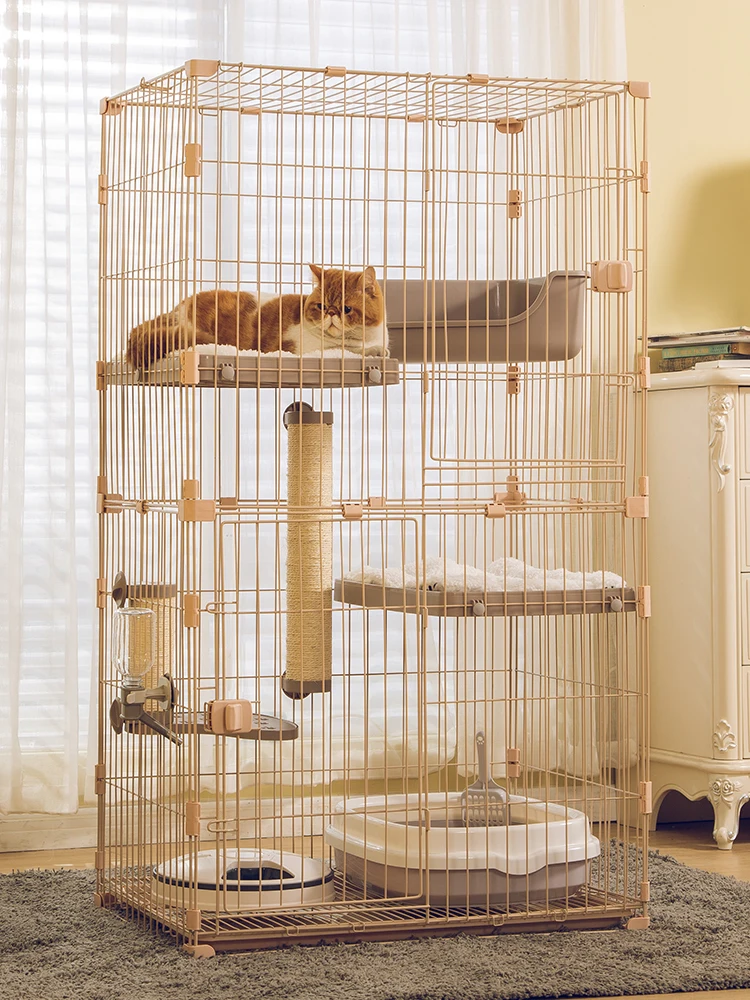 

Bolt-type door lock cat cage Villa home assembled solid indoor large three-layer cat cage widened floor slab large free space ca