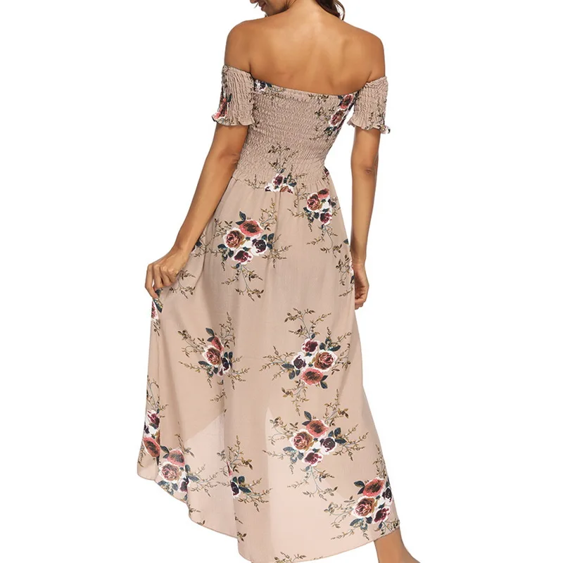 2019 летнее модное женское пляжное платье повседневное Boho с принтом без бретелек