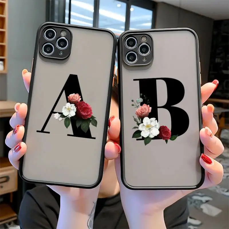 

Letter A Z Flower Skin Feel Matte Silicone Phone Case For iphone12 11 Pro Max X XS Max XR 7 8 Plus Shockproof Bumper Back Cover