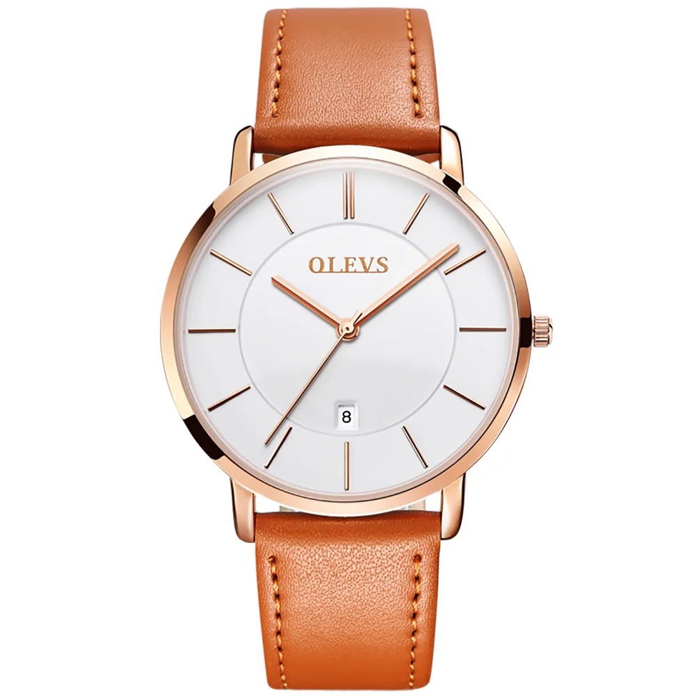 

OLEVS Mens Minimalist Leather Strap Watches Leather Band Quartz Wrist Watches, Waterproof Date Window
