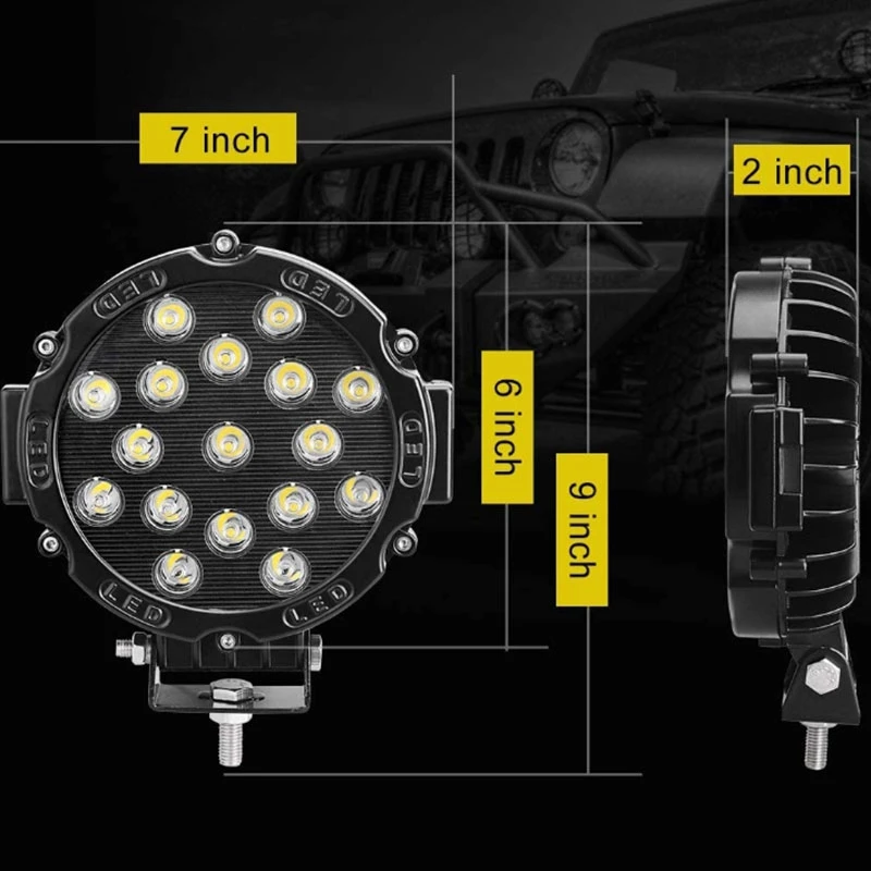 2Pcs 7 Inch LED Offroad Pod Lights Bar 51W Spot Bumper Driving Headlight Fog Light for Off Road Truck ATV SUV Jeep | Автомобили и