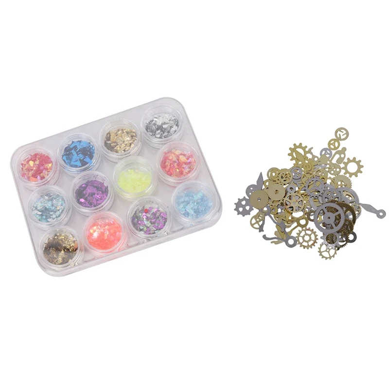 12 шт. цветов акриловый УФ гель дробленый оболочка блестящие Типсы и 1 коробка