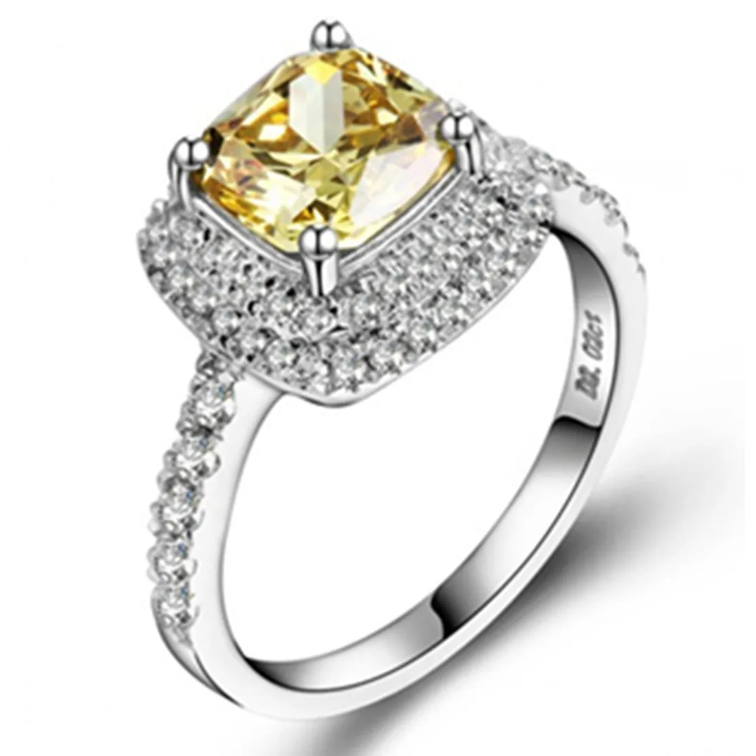 

Серебряное ювелирное изделие 1Ct Подушка желтое кольцо для женщин предложение свадебное Золотое кольцо сюрприз ювелирные изделия 18KT покрыт...