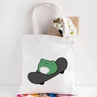 Kawaii сумка для покупок с лягушкой, динозавром, многоразовая холщовая сумка-шоппер, сумка-тоут, женская сумка из хлопчатобумажной ткани, сумка через плечо