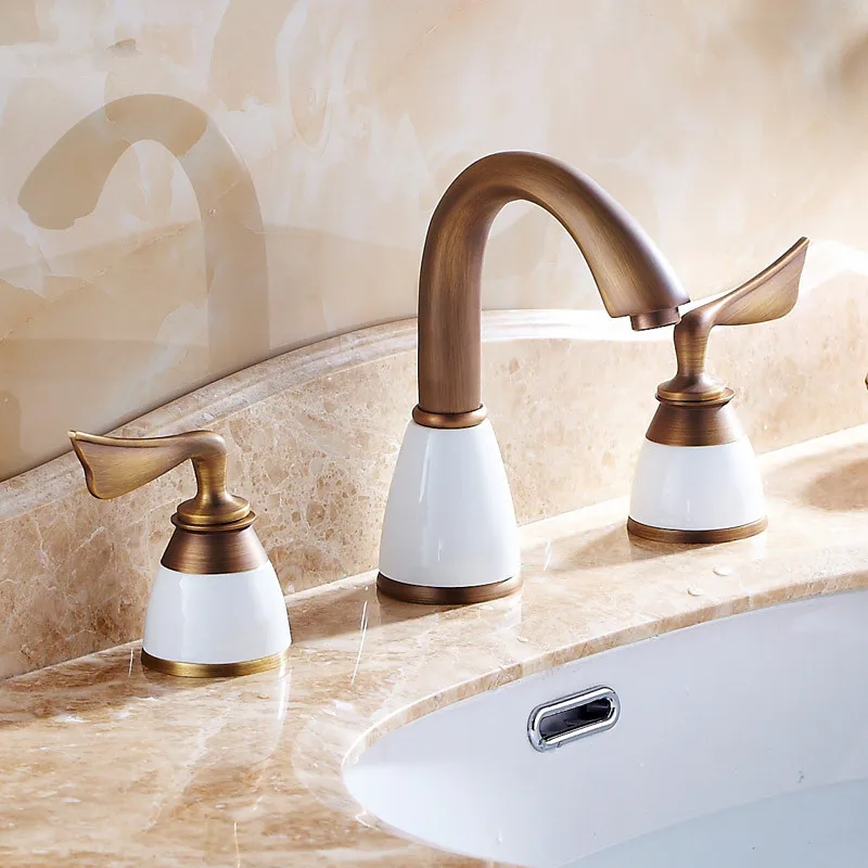 

Bathroom Basin Faucet Brass Sink Mixer Tap Hot and Cold Bathroom Crane Deck Mounted Ceramics Widespread Faucets Rose Gold/Gold