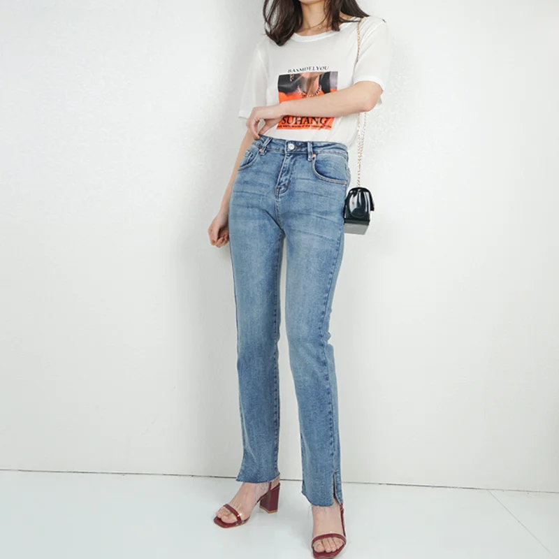 

2021 New Spring/Summer Women's Jeans Fashion Split Legs Straight Leg Wide-Bodied Pants The raw edges are slightly elastic