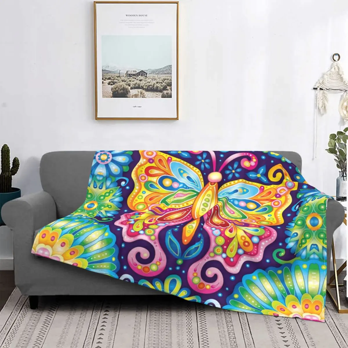 

Psychedelic Butterflies Blanket Flannel Winter Colorful Cute Portable Soft Throw Blankets for Home Bedroom Plush Thin Quilt