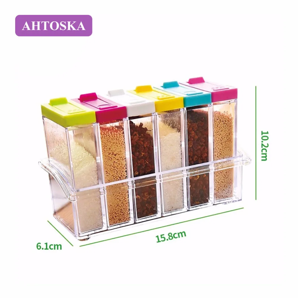 AHTOSKA 6 Шт. Бутылка Приправы Из Пластика Комплект Коробка Для Хранения Контейнер