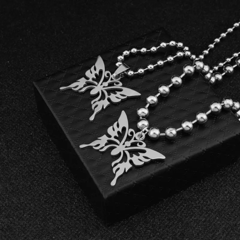 Панк Рок Милая бабочка из нержавеющей стали кулон ожерелье уличная мяч цепь