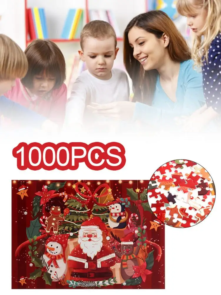 

1000PCS Christmas Puzzles Thickened Paper Jigsaws Toys Games for Adults Kids Home Decompressing Game Santa Claus
